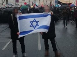Das Hochhalten der israelischen Flagge störte die "öffentliche Ordnung" einer judenfeindlichen Demo.