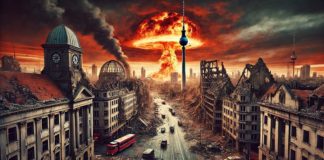 Bislang nur eine Fiktion, aber nicht unrealistisch: Berlin, die einst pulsierende Metropole, ist nach dem Abwurf einer Atombombe nur noch ein brennendes Trümmerfeld.