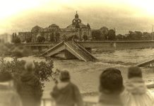 Wie im Krieg: Ein künstlich gealtertes Foto der eingestürzten Carolabrücke in Dresden.