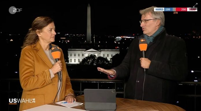 Lange Gesichter bei ZDF-Moderatoren Antje Pieper und Elmar Theveßen nach dem historischen Trump-Triumph.