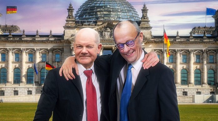 Von wegen harter Wahlkampf um politische Inhalte: Scholz und Merz haben eine „Vereinbarung zu einem fairen Bundestagswahlkampf“ beschlossen (Fotomontage: The Pioneer).