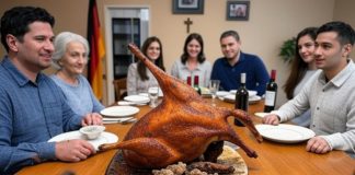 Die Weihnachtsgans ist ein Festtagsessen, das im deutschsprachigen Raum traditionell an Heiligabend serviert wird.