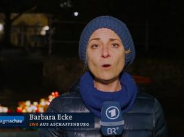 Barbara Ecke in der Tagesschau: "Es ist große Betroffenheit, aber, ähm, im selben Atemzug hat es in der Oberstadt – die ist ungefähr, ja 1, 2 Kilometer von hier, vom Tatort, entfernt, bereits Kundgebungen gegeben, organisiert von der AfD und von der Gegenseite."