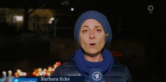 Barbara Ecke in der Tagesschau: "Es ist große Betroffenheit, aber, ähm, im selben Atemzug hat es in der Oberstadt – die ist ungefähr, ja 1, 2 Kilometer von hier, vom Tatort, entfernt, bereits Kundgebungen gegeben, organisiert von der AfD und von der Gegenseite."