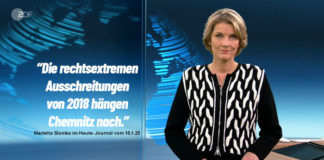 Einmal mehr pflegt Marietta Slomka am Samstag im ZDF-Heute-Journal die Erzählung von den Hetzjagden in Chemnitz.