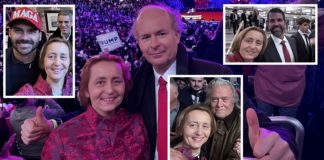 Mittendrin statt nur dabei: Die AfD-Bundestagsabgeordnete Beatrix von Storch (und ihr Ehemann Sven) am Sonntag auf der Trump-Rally in der Capital One Arena in Washington mit Eduardo Bolsonaro, Donald Trump Jr. und Steve Bannon.