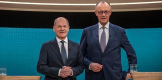 Merz und Scholz giften in den TV-"Duellen" einträchtig gegen die neue US-Politik und wollen ausgerechnet mit den Pleitemächten Frankreich und Kleinbritannien das wackelnde Regime in Kiew bis zum „Endsieg“ mit Granaten und Milliarden unterstützen.