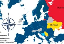 Karte der NATO-Zugehörigkeiten in Europa, Stand 2025.