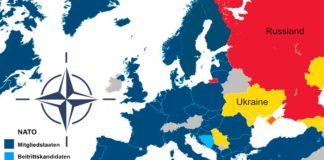 Karte der NATO-Zugehörigkeiten in Europa, Stand 2025.