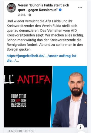 Der rassistische Facebook-Eintrag von "Fulda stellt sich quer".