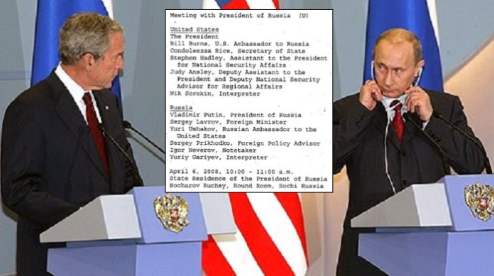 Die Gesprächsprotokolle zwischen Wladimir Putin und George W. Bush aus dem Frühjahr 2008 markieren den Punkt, an dem die Grundlinien des heutigen Ukrainekriegs offen ausgesprochen wurden.