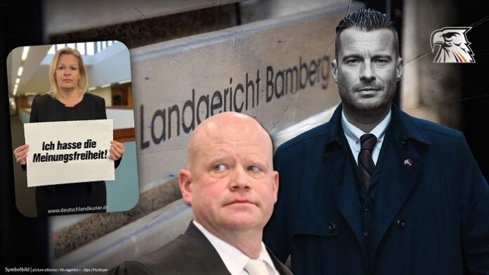 Deutschland-Kurier-Chefredakteur David Bendels (r.) und seine drei Verteidiger, darunter der namhafte Staatsrechtler Prof. Ulrich Vosgerau (M.), sehen in dem Verfahren am Mittwoch einen „Lackmustest für die Meinungsfreiheit in Deutschland“.