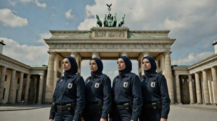 Die Berliner Grünen wollen ein Gesetz abschaffen, das es Polizistinnen verbietet, Kopftücher zu tragen (KI-Bild).
