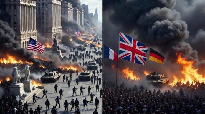 Nicht nur in den USA droht Bürgerkrieg, sondern auch in Europa (KI-Bild).