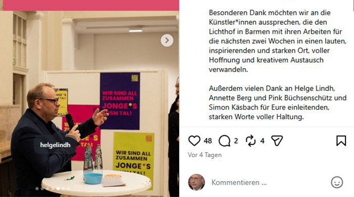 Lob für Helge Lindh durch die Ausstellungs-Macher bei Instagram.