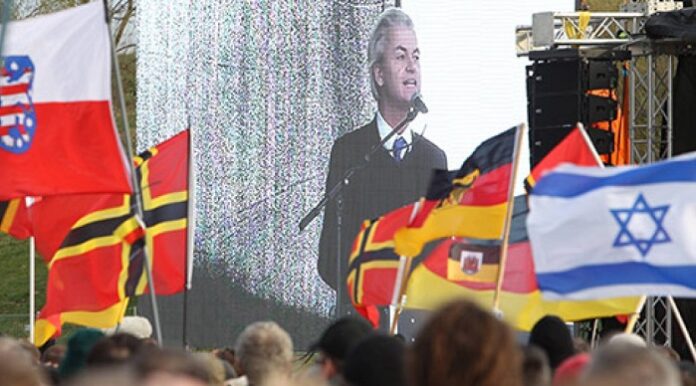 Geert Wilders bei der Pegida-Kundgebung in Dresden am 13. April 2015.